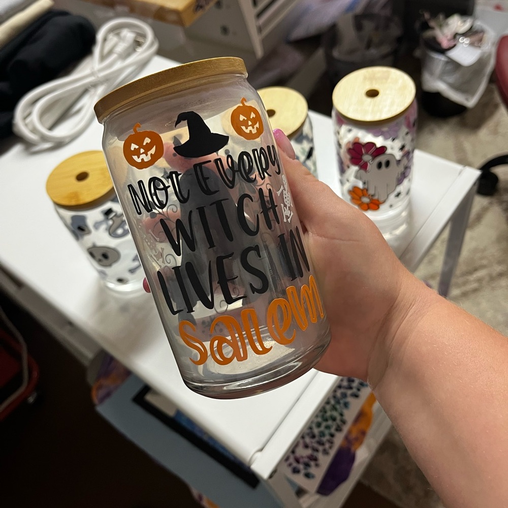 Bamboo Lid with glass cup & straw. Custom Made Cups as well.